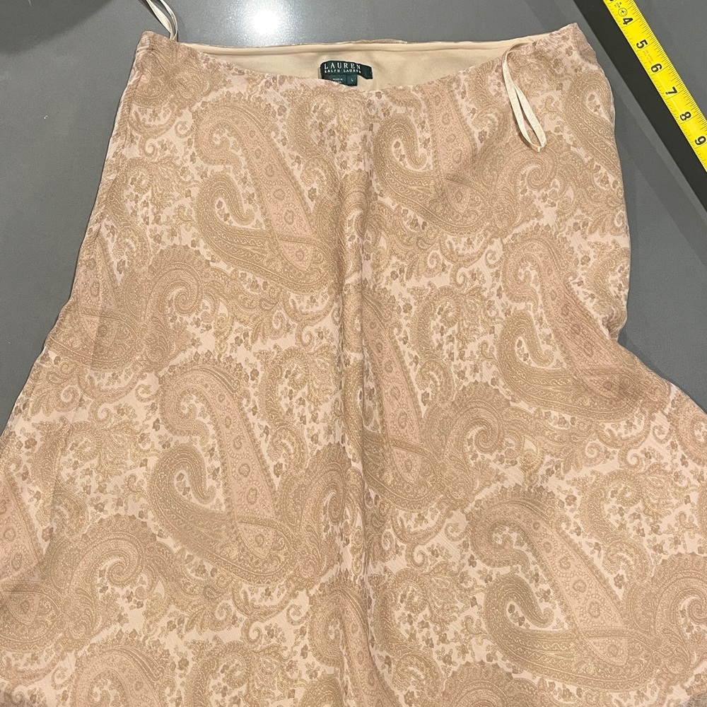 Ralph Lauren Cream Paisley A-line Mid length Skirt 100% Silk